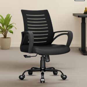 beAAtho® Verona Mesh Mid-Back Ergonomic Desk Office Chair with Tilting Mechanism, Comfortable Seat, and Revolving Heavy Duty Metal Base | Ideal for Work from Home & Study (Black)